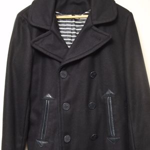 Shipley & Halmos black pea coat double breasted, S